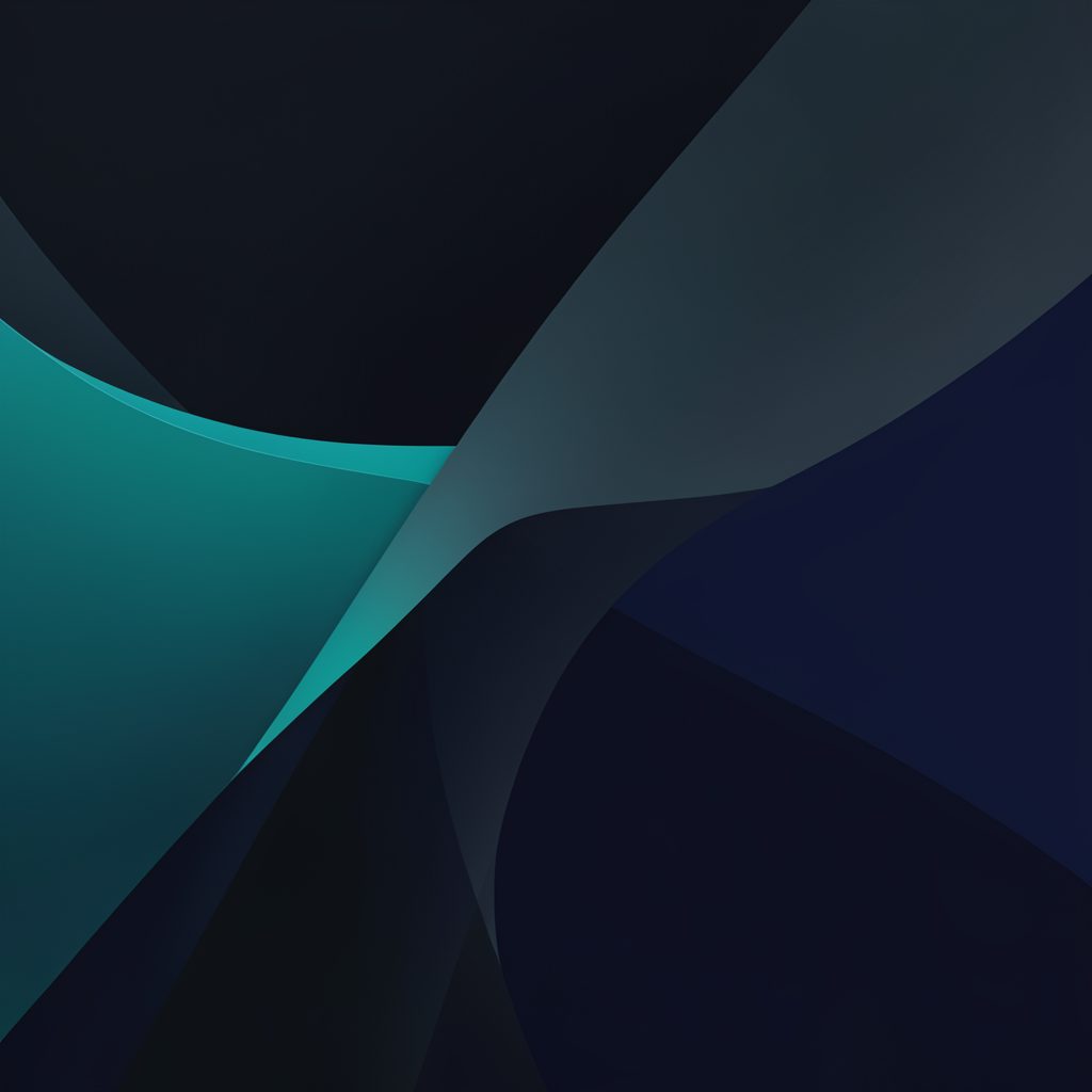 Dark-toned abstract composition with flowing teal and navy curves suggesting mobile interface design and digital craftsmanship