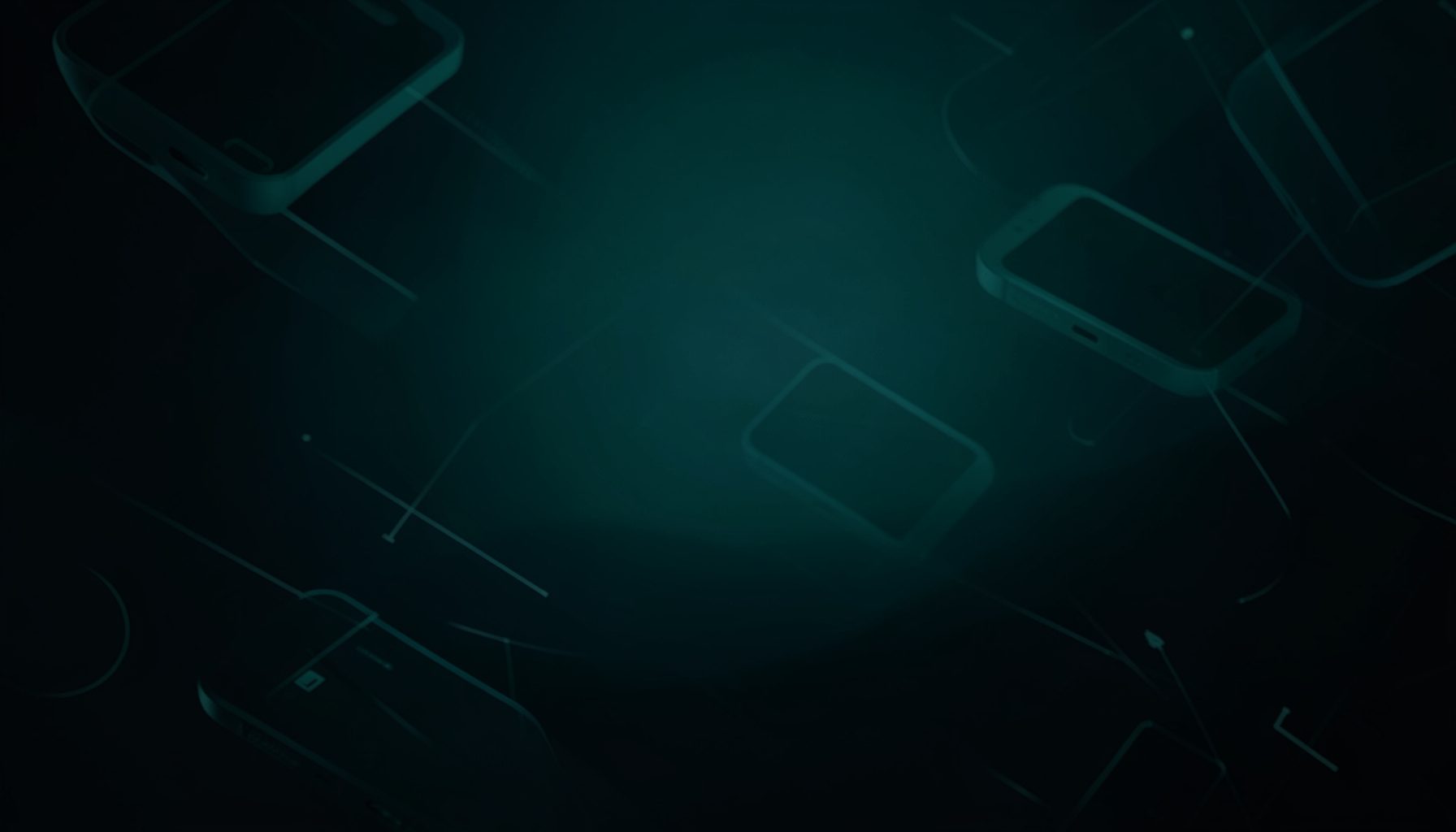 Dark abstract background with subtle teal gradients and soft geometric patterns suggesting mobile technology and connectivity